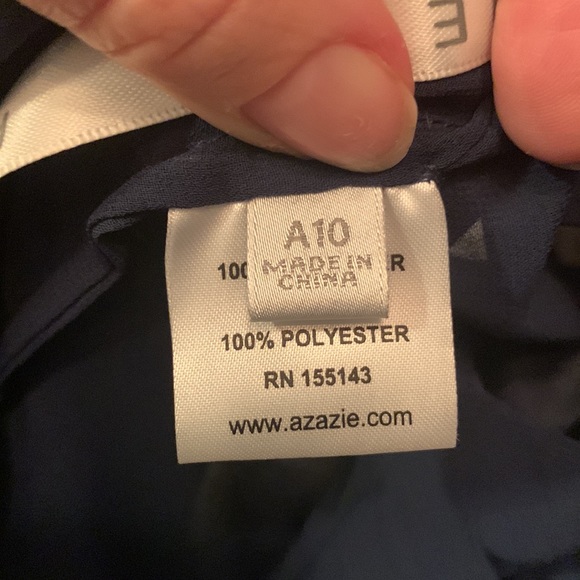 NWT Azazie Sz A10 Navy Dress W Sheer Jacket- Jeweled Pin and Zipper Garment Bag - Picture 7 of 14